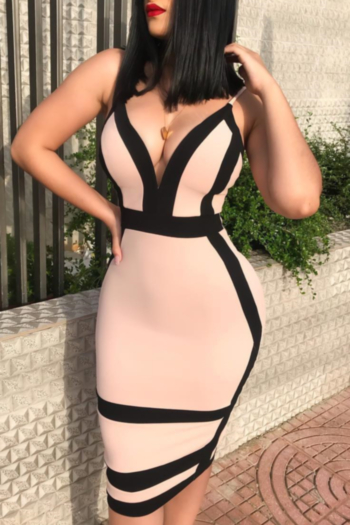 Summer Sexy Deep V Strap Stitching Plus-Size Dress