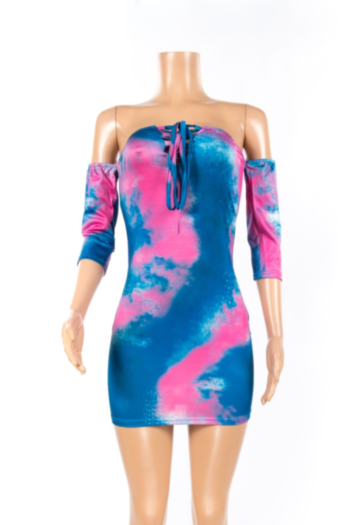 Sexy Fashion Printed  Off-Shoulder Plus-Size Mini Backless Dress