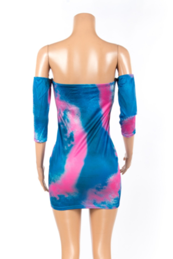 Sexy Fashion Printed  Off-Shoulder Plus-Size Mini Backless Dress