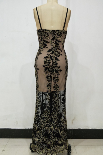 Summer Perspective Mesh Embroidered Sexy Slim Elegant Maxi Dress