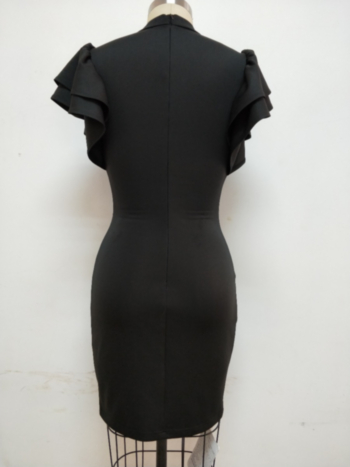 Women's Ruffled Sleeve Stitching Sexy Slim Hollow Elegant Mini Dress