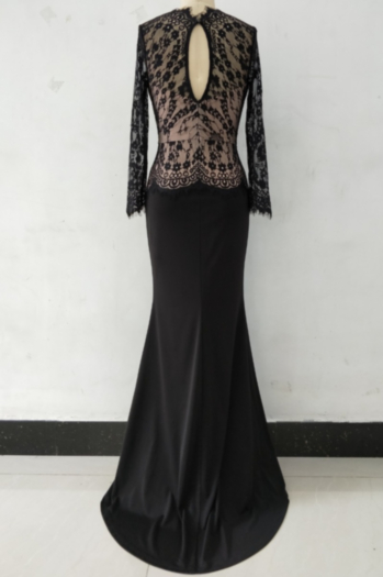 Sexy Lace Flower Net Slim Backless Maxi&Gown Elegant Dress