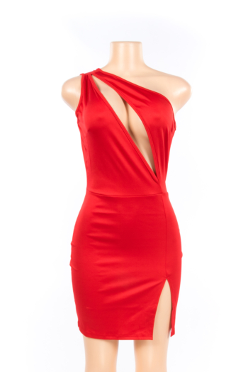 Sexy Hollow Slim Fit Solid Color Backless One-Shoulder Nightclub Mini Dress
