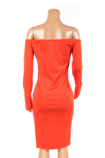 Orange Strapless Shoulder Long Sleeve Split Midi Dress
