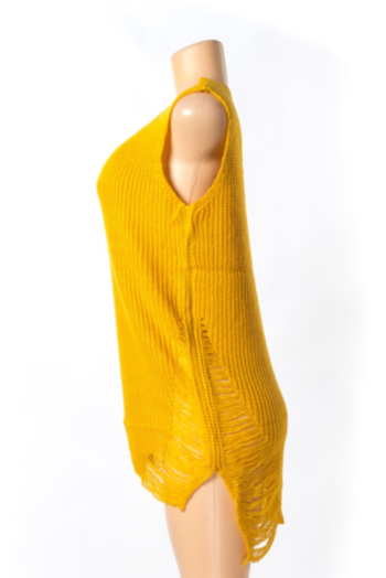 Autumn Solid Color Sleeveless Tassel  Sexy Mini Dress