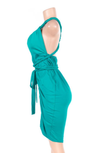 Plus Size 4 Color Solid Color Deep V Open Back Midi Dress