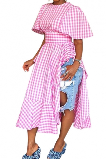 Pink Lattice High Waist Ruffle Split Maxi Dress