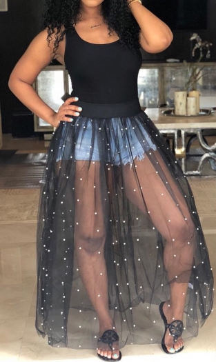 sexy sleeveless bubble mesh maxi dress