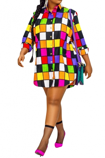 plus size multicolor lattice loose mini dress