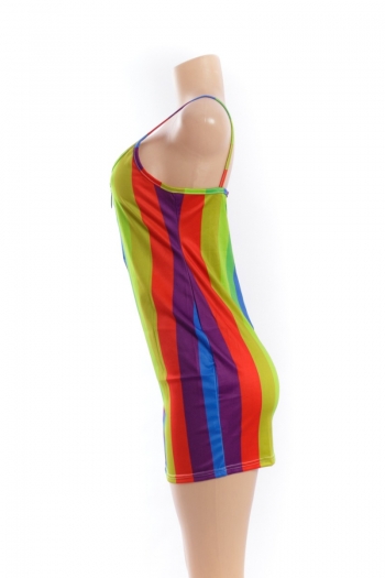 Sexy rainbow color sling slim mini dress(New add color&size)