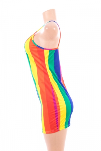 Sexy rainbow color sling slim mini dress(New add color&size)