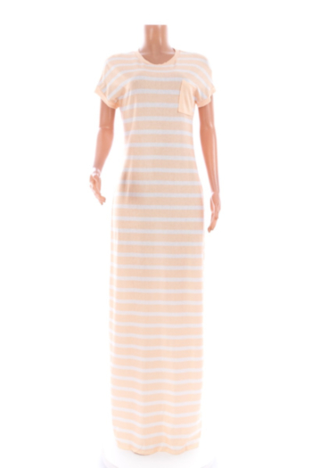 Plus size 3 colors round neck stripe casual stripe maxi dress