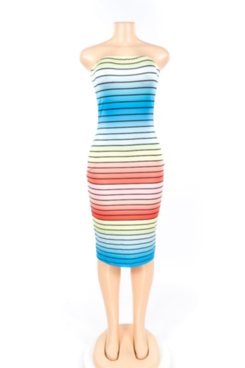 Mixed Color Striped Tube Top Dress