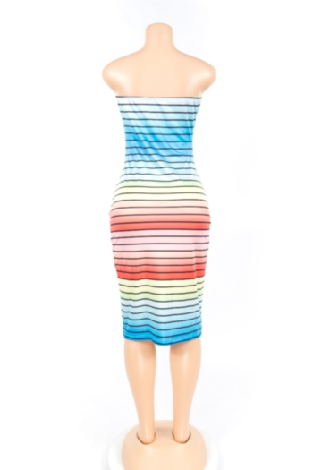 Mixed Color Striped Tube Top Dress