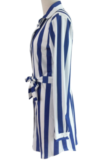 V-Neck Stripe Long Sleeve Tie Shirt Dress