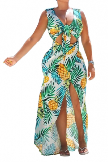 Tropical Rain-forest Colorful Pineapple Sleeveless Wrap Long Dress