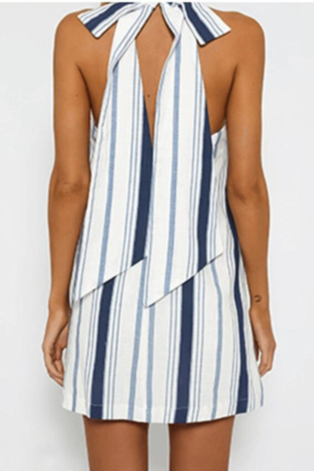 3-color Fashion Printed Striped Strapless Halter Female Dress