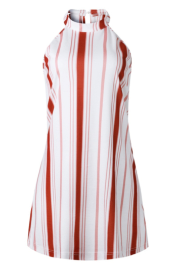3-color Fashion Printed Striped Strapless Halter Female Dress