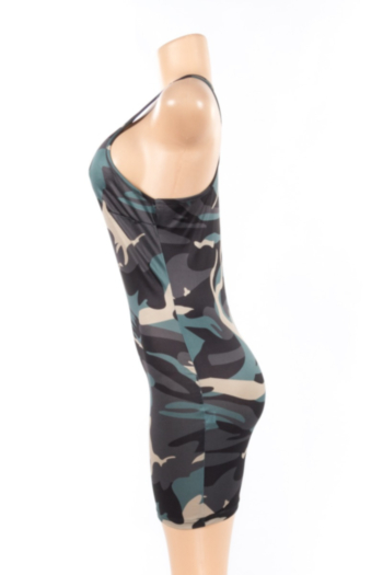 Sexy Camouflage Print Dress With Side Opening Without Belt