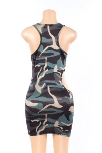 Sexy Camouflage Print Dress With Side Opening Without Belt