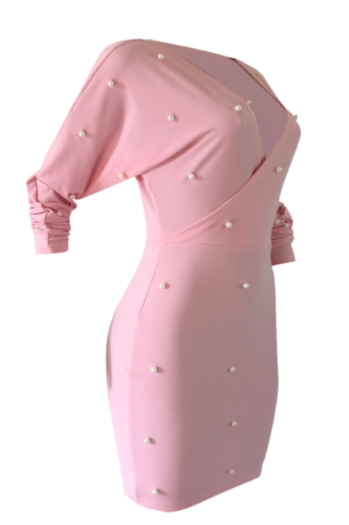 Solid color pearl long sleeve dress