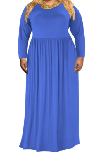 Plus-size long sleeve pure color dress