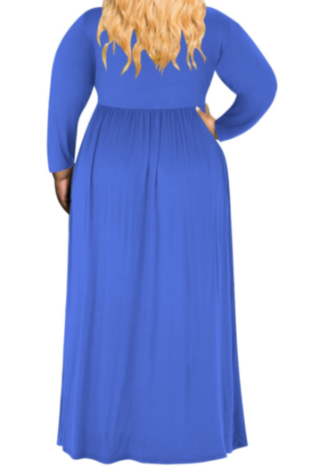 Plus-size long sleeve pure color dress