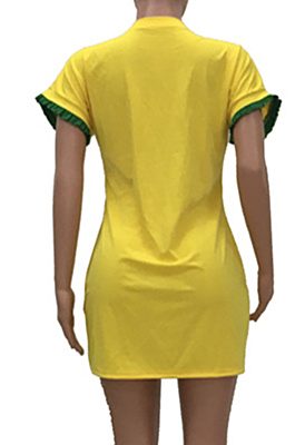 Solid color lotus leaf sleeve theme cartoon dress