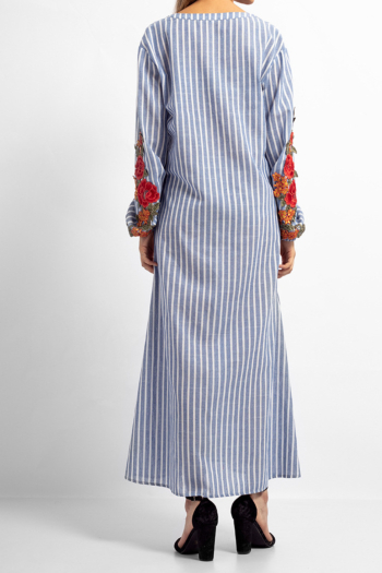 Embroidered maxi stripe dress