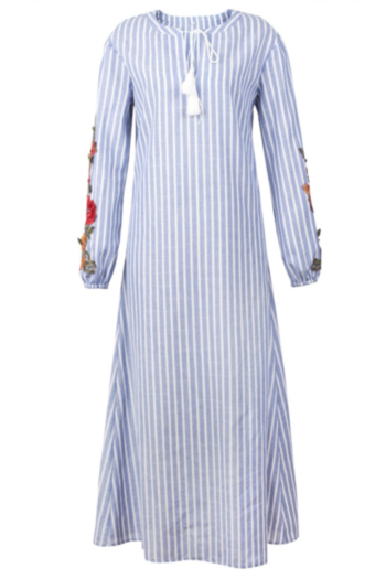 Embroidered maxi stripe dress