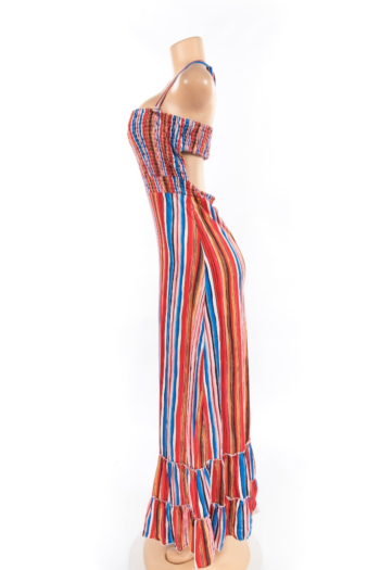 Fashion sexy color striped loose ruffled dress