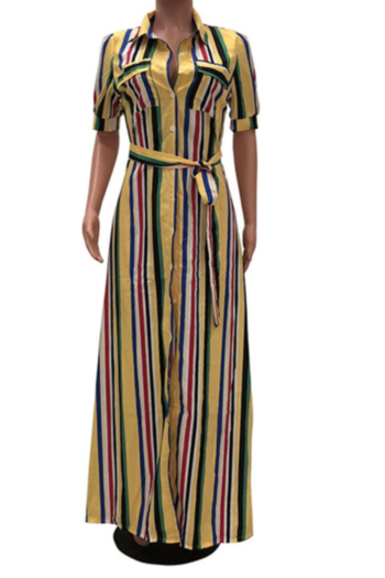 Multicolor Stripe Plus Size Belted Maxi Dress