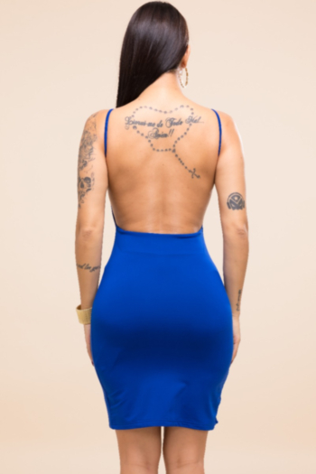 New 4 colors stretch sexy open back slim solid color dress