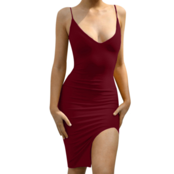 New 4 colors stretch sexy open back slim solid color dress