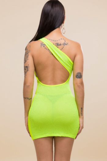 New solid color slim stretch one shoulder open back dress