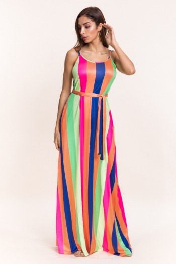 4 colors plus size batch printed streak sling stretch dress(with belt)