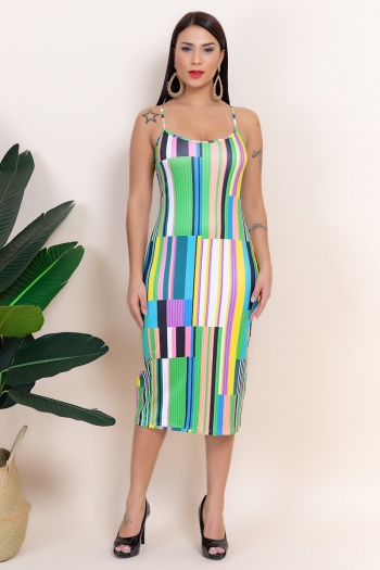 new stylish sling stripe batch printed slim stretch dress
