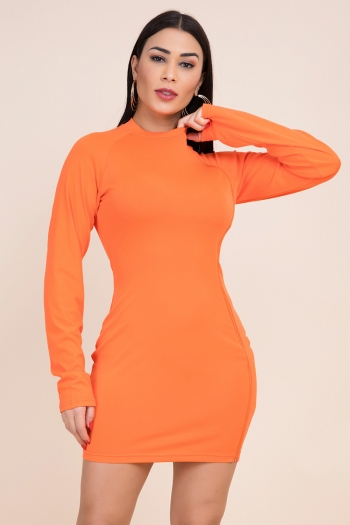 autumn new stylish zip-up solid color slim stretch dress
