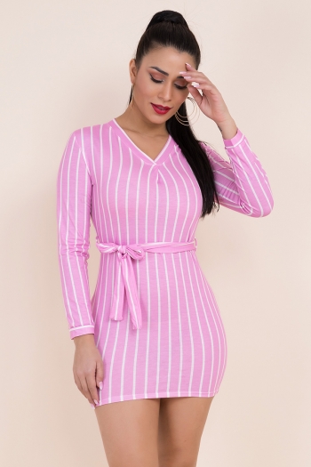 four colors autumn new striped slim stretch dress(with belt)