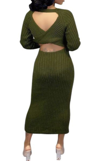 plus size three colors new stylish solid color backless slim fit stretch dress