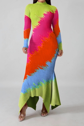 autumn new plus size three colors irregular slim fit stretch batch printing dress