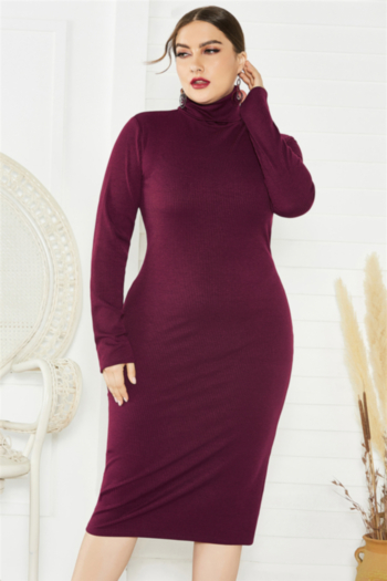 plus size new stylish solid color stretch high neck five colors fit slim knitting sweater dress