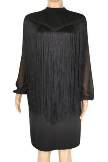 Plus size new solid color winter stylish see through tassel shawl chiffon dress(two-piece set)