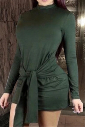 Winter new stylish solid color lace-up back zip-up stretch fit slim dress