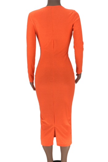 Plus size new stylish solid color button stretch fit slim winter split midi dress