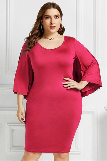plus size new solid color four colors three-quarter sleeve stretch stylish dress