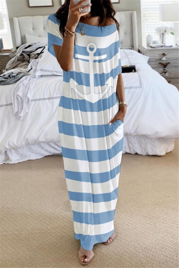 plus size pattern printing stripe new stylish pocket stretch loose maxi dress