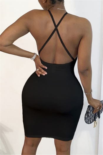 plus size 3 colors solid color open back sling stretch stylish slim dress