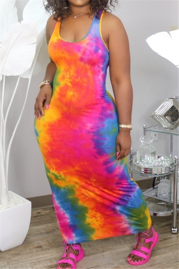 plus size new stylish multicolor batch printing stretch slim maxi dress