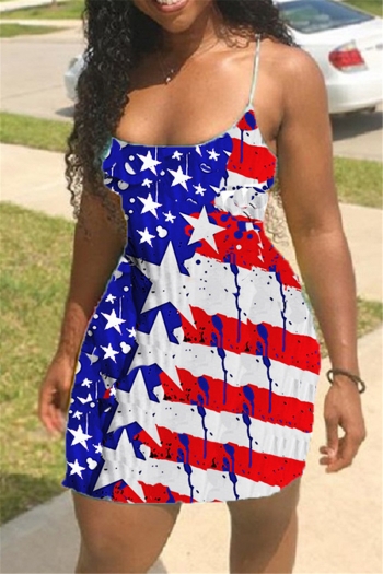 american flag printing plus size summer sling stretch mini dress